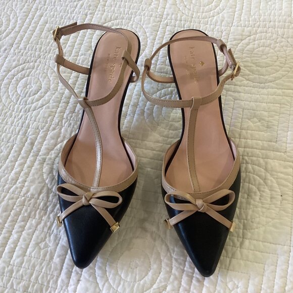 Kate Spade New York Leather Colorblock Pattern T-Strap Pumps Slingback Size 8M - Picture 2 of 11